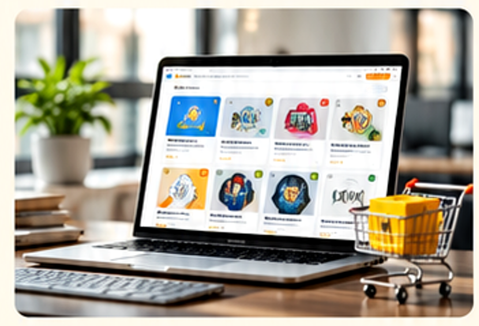 Sansup Infotech software marketplace platform on laptop with desk and plant